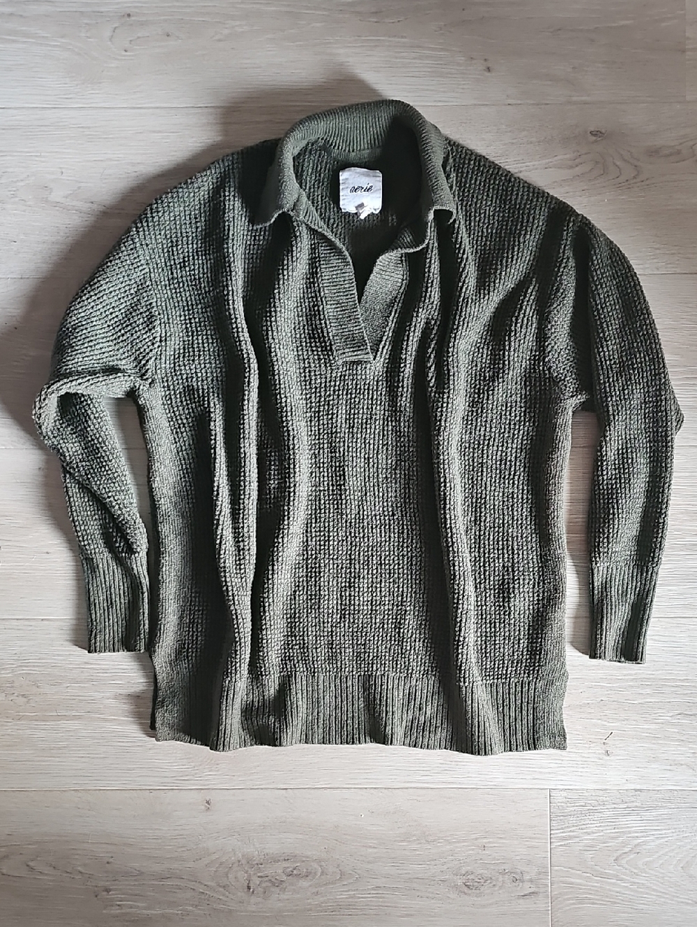 aerie Olive Green V-Neck Knit Pullover